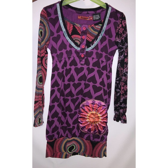 Desigual Dress Girls 7-8 patterned long sleeve purple - Picture 3 of 4